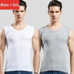 Lot de 2 d�bardeur homme ete 100% coton sans manches col v respirant couleur unie confortable - blanc ...