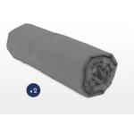 Lot de 2 draps housse - home linge passion - gris fonc� - 100% coton - 140x190 cm - bonnet 25 cm