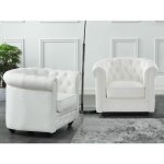 Lot de 2 fauteuils en cuir de buffle chesterfield - blanc