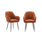 Lot de 2 fauteuils en velours c�tel� camel et pieds en m�tal noir mat. l 57 x p 59 x h 84. 5