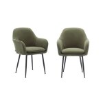 Lot de 2 fauteuils en velours c�tel� kaki et pieds en m�tal noir mat. l 57 x p 59 x h 84. 5