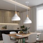 Lot de 2 luminaire suspension moderne tokius lustre e27 en m�tal bois lampe int�rieur blanc