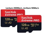 Lot de 2 micro sd sandisk extreme pro carte m�moire microsdxc 128go 128g class 10 uhs - i u3 v30 200mb ...
