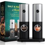 Ensemble de moulin à poivre et sel électrique automatique avec base rechargeable lumière led acier inox ... Ensemble de moulin à poivre et sel électrique automatique avec base rechargeable lumière led acier inox ...