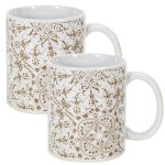 Lot de 2 mugs ornella 30 cl en grès motif faïence blanc et doré Lot de 2 mugs ornella 30 cl en grès motif faïence blanc et doré