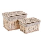 Lot de 2 panier de rangement tress� caisse de rangement avec couvercle en osier - tissu coloris naturel ...