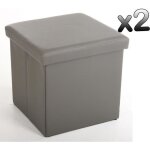 Lot de 2 poufs carr�s pegane - lilo - simili cuir - gris - 38x38x37. 5 cm