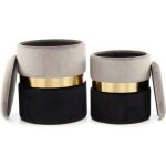 Lot de 2 poufs ronds velours zora gris & noir