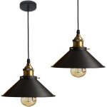 Lot de 2 r�tro suspension en m�tal lustre industriel plafonnier vintage noir pour eclairage cuisine salle ...