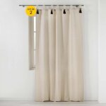 Lot de 2 rideaux tamisant a passants + pompons 140 x 240 cm polycoton cyrine beige Lot de 2 rideaux tamisant a passants + pompons 140 x 240 cm polycoton cyrine beige