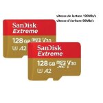 Lot de 2 sandisk extreme microsdhc sdxc 128gb - carte micro sd 190 / 90mb / s a2 u3 v30