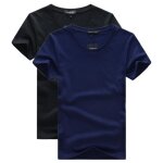 Lot de 2 t - shirt homme manches courtes col rond tee shirt coupe droite couleur unie - noir / bleu - ...