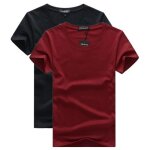 Lot de 2 t - shirt homme manches courtes col rond tee shirt coupe droite couleur unie - noir / bordeaux ...