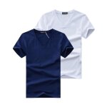 Lot de 2 t - shirts homme manches courtes col v casual tee shirt dt couleur unie - insfity - bleu / ...