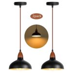 Lot de 2 suspension luminaire vintage industrielle zaku lustre abat - jour en mtal bois 19cm plafonnier ...