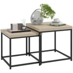Lot de 2 tables gigognes - homcom - carr�es - cadre en acier et plateaux en bois - naturel
