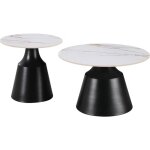 Lot de 2 tables basses gigognes en c�ramique vulca - 70 x 70 x 43 cm - blanc