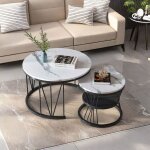 Lot de 2 tables basses gigognes - table dappoint ronde - leww - style moderne - blanc et noir - 70x40 ...