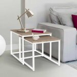 Idmarket lot de 2 tables basses gigognes detroit 40 / 45 design industriel bois et m�tal blanc