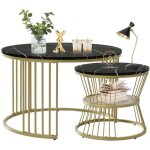 Lot de 2 tables basses gigognes moderne table basse ronde avec etagre pids en mtal dor plateau marbre ...