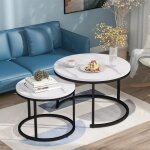 Lot de 2 tables basses rondes pour salon table dappoint 71 x 71 x 50 cm blanc