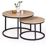 Lot de 2 tables basses gigognes rondes design industriel marron noir salon salle  manger