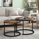 Lot de 2 tables basses gigognes rondes style industriel bois fonc�