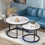 Lot de 2 tables basses gigognes rondes style industriel table de salon plateau 15 cm aspect marbre