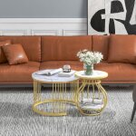 Lot de 2 tables basses modernes 70 x 70 x 45. 5 cm pour le salon rondes avec structure en mtal table ...