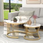 Lot de 2 tables basses modernes - rwudv - rondes - avec cadre en métal et plateau en marbre - haute brillance ... Lot de 2 tables basses modernes - rwudv - rondes - avec cadre en métal et plateau en marbre - haute brillance ...