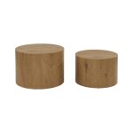 Lot de 2 tables basses rondes effet ch�ne. �58 x h 40cm / �50 x h 33cm sylva