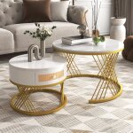 Lot de 2 table basse avec tiroir marbrure scandinave table de salon 70x45. 5 et 50x385 cm rond blanc ... Lot de 2 table basse avec tiroir marbrure scandinave table de salon 70x45. 5 et 50x385 cm rond blanc ...