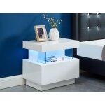 Lot de 2 tables de chevet 1 tiroir et 1 niche - avec leds - mdf - blanc laqu� - fabio ii