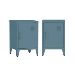 Lot de 2 tables de chevet en acier 1 porte. bleu p�trole. casier. l 38 x p 38 x h 55. 7 cm