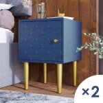 Lot de 2 tables de chevet armoire de chevet armoire de rangement pièds en métal pour chambre bleu marine ... Lot de 2 tables de chevet armoire de chevet armoire de rangement pièds en métal pour chambre bleu marine ...