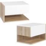Table de chevet suspendue - tables de nuit murale - homcom - lot de 2 tiroir coulissant bicolore - bois ...