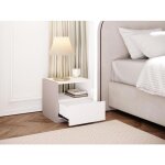 Lot de 2 tables de chevet - 1 tiroir et 1 niche - blanc et taupe - napoli ii