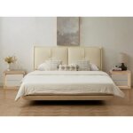 Lot de 2 table de chevet avec 2 tiroirs - avec leds - blanc laqu� et naturel - flarancia