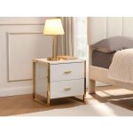 Lot de 2 tables de chevet 2 tiroirs - mdf - blanc laqué et doré - ombrelia de pascal morabito Lot de 2 tables de chevet 2 tiroirs - mdf - blanc laqué et doré - ombrelia de pascal morabito