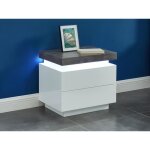 Lot de 2 tables de chevet - 2 tiroirs - mdf laqu - avec leds - coloris : blanc et bton - halo ii
