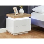 Lot de 2 tables de chevet - 2 tiroirs - mdf laqué - avec leds - coloris : blanc et chêne - halo ii Lot de 2 tables de chevet - 2 tiroirs - mdf laqué - avec leds - coloris : blanc et chêne - halo ii
