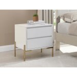 Lot de 2 tables de chevet avec 2 tiroirs - mdf et m�tal - blanc laqu� et dor� - korasa