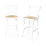 Lot de 2 tabourets de bar bistrot vintage en bois blanc avec repose - pieds