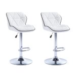 Lot de 2 tabourets de bar en simili et acier chrom - hauteur rglable - blanc - calvin