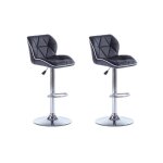 Lot de 2 tabourets de bar en simili et acier chrom� - hauteur r�glable - noir et argent - calvin