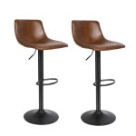 Lot de 2 tabouret de bar en cuir pu marron - willonin - industriel - loft - r�glable en hauteur - pieds ...