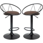 Tabourets de bar - homcom - lot de 2 design n�o - r�tro r�glable pivotant repose - pied - lin m�tal - ...