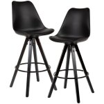 Lot de 2 tabourets de bar design scandinave en simili cuir noir et bois massif - wohnling