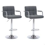 Lot de 2 tabourets de bar gris avec accoudoirs mike