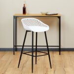 Lot de 2 tabourets de bar irek chaise haute cuisine ou comptoir en plastique blanc et m�tal noir hauteur ...
